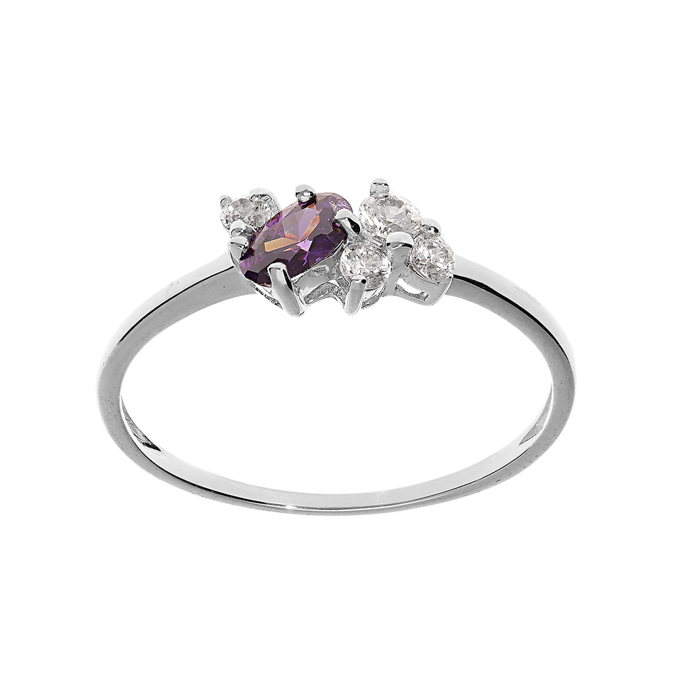 Bague en argent platin avec oxydes violet et blancs sertis - Vue 1