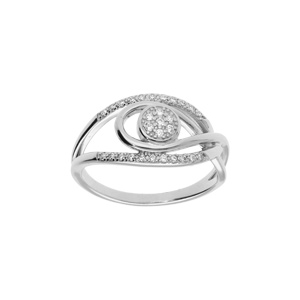 Bague en argent platin avec volute d\'oxydes blancs sertis - Vue 1