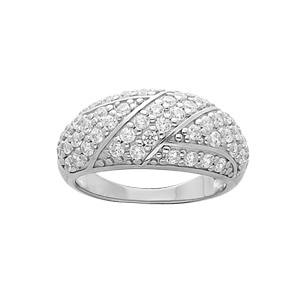 Bague en argent platin bomb et pav oxydes blancs sertis grande taille - Vue 1