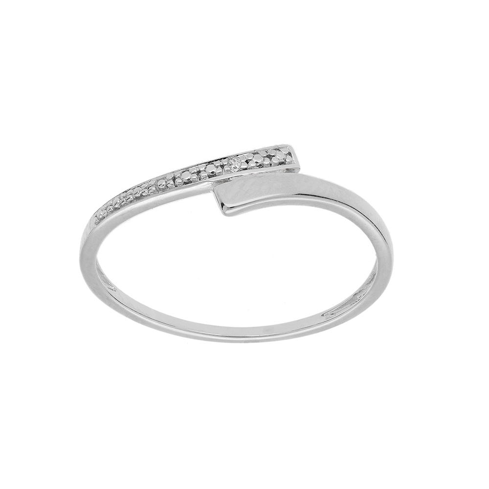 Bague en argent platin� crois� avec oxydes blancs sertis - Vue 1