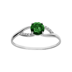 Bague en argent platin joaillerie avec oxydes vert et blancs sertis - Vue 1