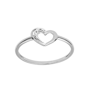 Bague en argent platin motif coeur avec oxydes blancs sertis - Vue 1