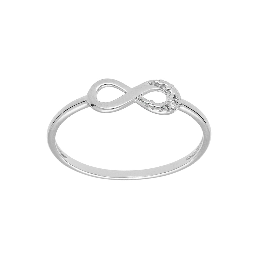 Bague en argent platin motif infini avec oxydes blancs sertis - Vue 1