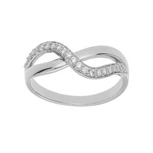 Bague en argent platin rubans croiss avec oxydes blancs sertis - Vue 1