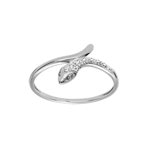 Bague en argent platin serpent avec cailles - Vue 1