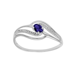 Bague en argent platin volute avec oxydes bleu fonc et blancs sertis - Vue 1