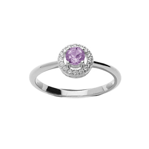 Bague en argent rhodi Amethyste vritable et contour oxydes blancs sertis - Vue 1