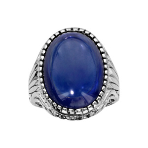 Bague en argent rhodi anneau cisel orn d\'1 grosse Agate bleue - Vue 1