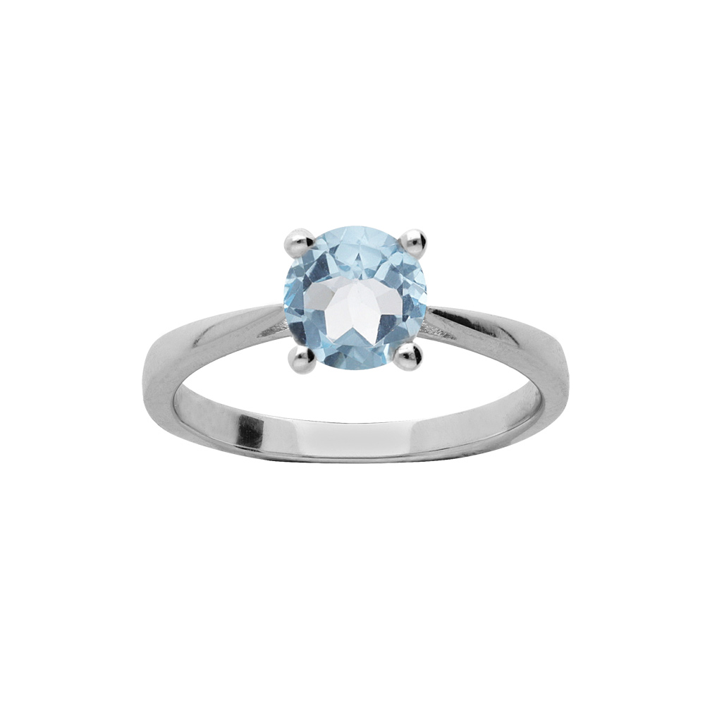 Bague en argent rhodi� anneau et pierre v�ritable Topaze bleu 6,5mm - Vue 1
