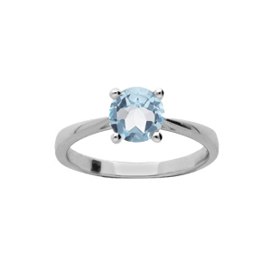 Bague en argent rhodié anneau et pierre véritable Topaze bleu 6,5mm - Vue 1