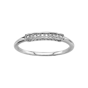 Bague en argent rhodi anneau lisse orn d\'1 demi rail d\'oxydes blancs sertis sur le dessus - Vue 1