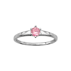 Bague en argent rhodi anneau lisse orn d\'1 oxyde rose solitaire de 4mm serti griffes - Vue 1