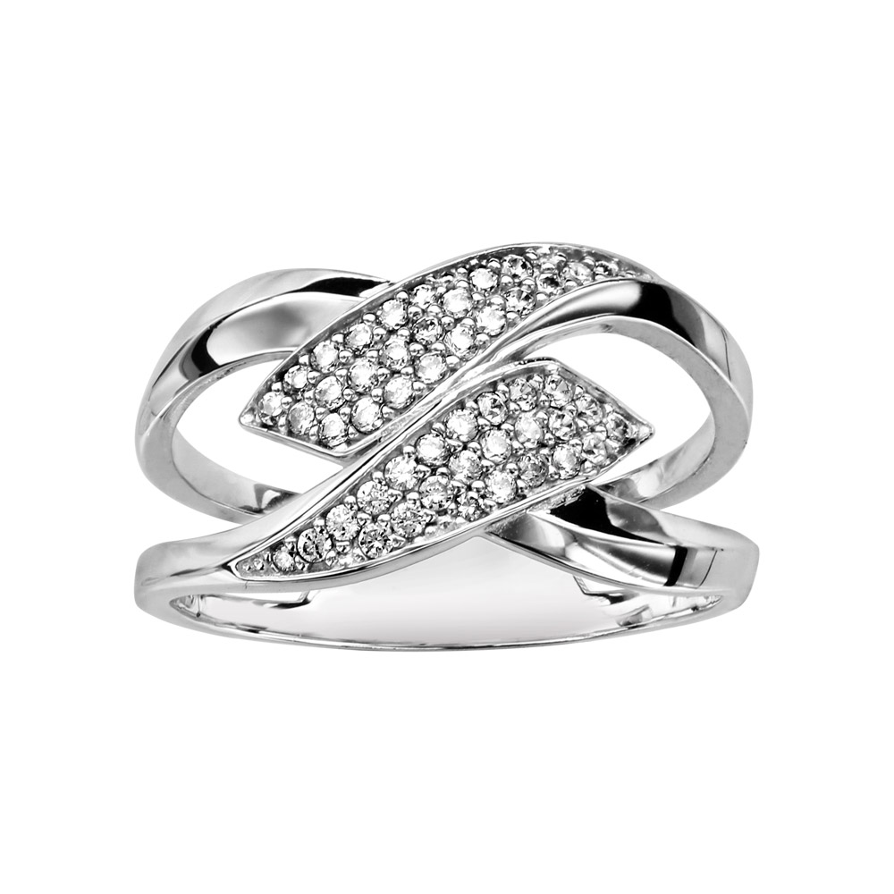 Bague Cocktail En Argent Sterling Rhodié Noir - Sertie D'hématite Et Zircon - Taille 55 - Occasion