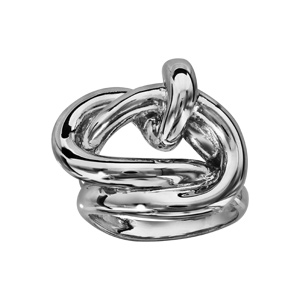 Bague en argent rhodi anneaux entrelacs sur le dessus formant un noeud - Vue 1