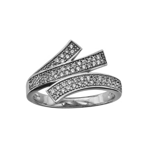 Bague en argent rhodi avec 3 barrettes ornes d\'oxydes blancs sertis - Vue 1