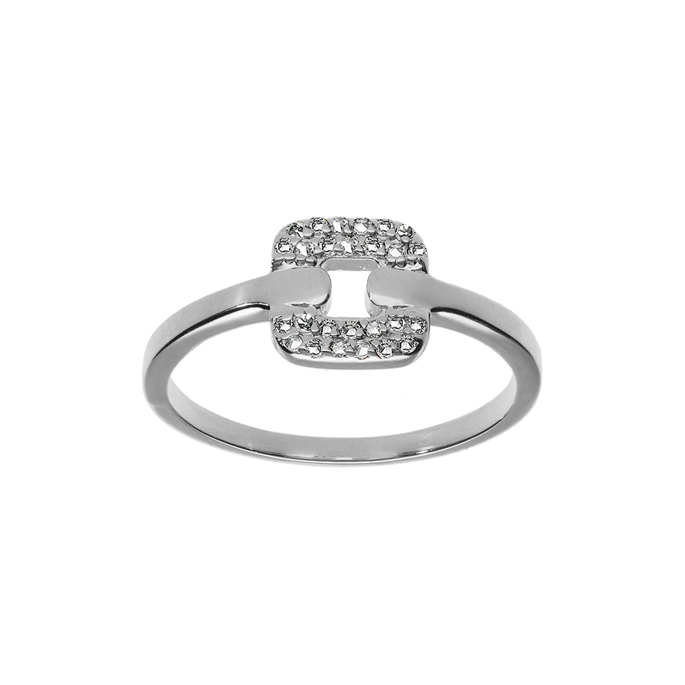 Bague en argent rhodi avec carr d\'oxydes blancs sertis - Vue 1