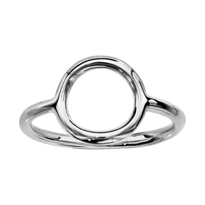 Bague en argent rhodi avec cercle au centre - Vue 1