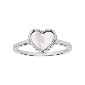 Bague en argent rhodi avec coeur en nacre - Vue 1