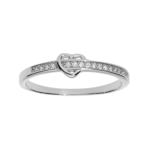 Bague en argent rhodi avec coeur et rail serti d\'oxydes blancs - Vue 1