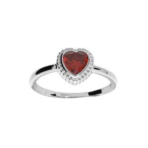 Bague en argent rhodi avec coeur oxyde grenat - Vue 1