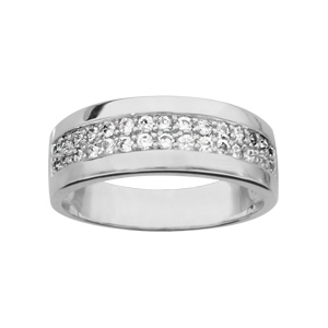 Bague en argent rhodi avec double range d\'oxydes blancs sertis - Vue 1