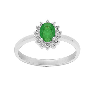 Bague en argent rhodi avec Emeraude vritable contour Topazes blanches serties - Vue 1