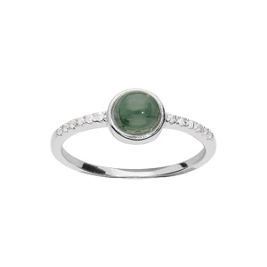 Bague en argent rhodi avec Jade vert vritable et oxydes blancs sertis - Vue 1