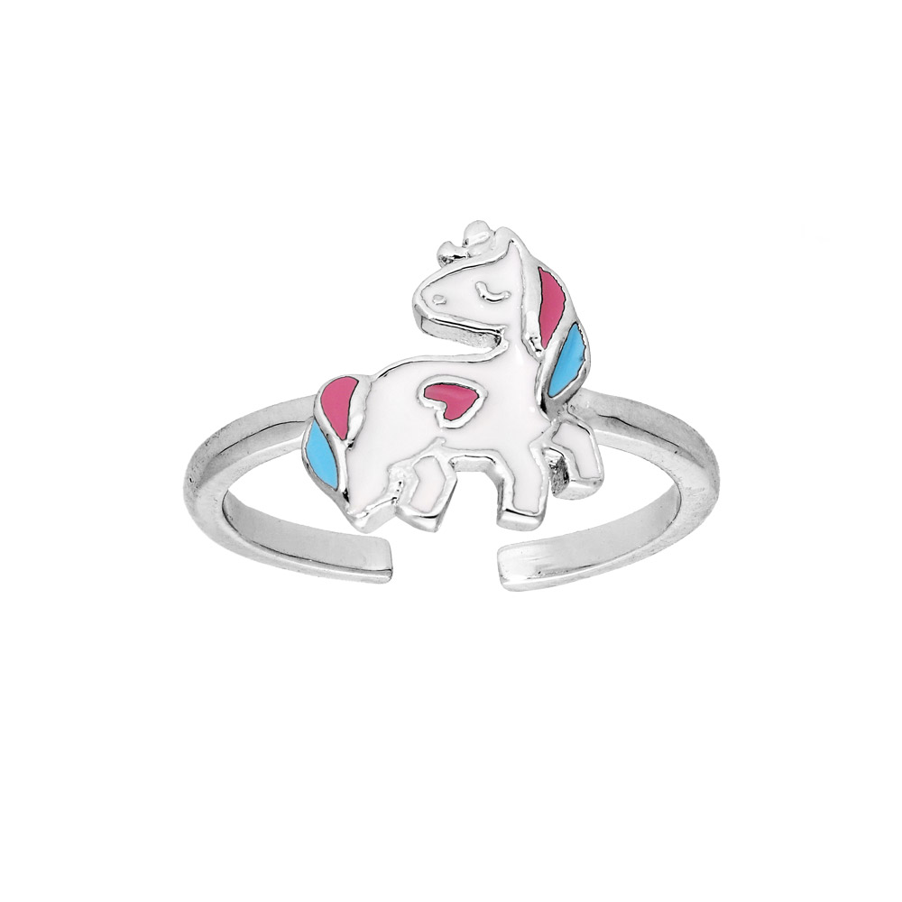 Bague en argent rhodi� avec licorne color�e r�glable - Vue 1