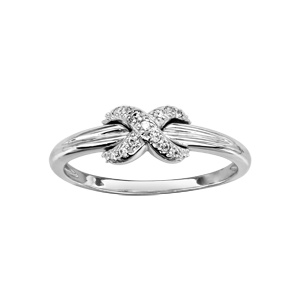 Bague en argent rhodi avec noeud orn d\'oxydes blancs sertis emmaill sur l\'anneau - Vue 1