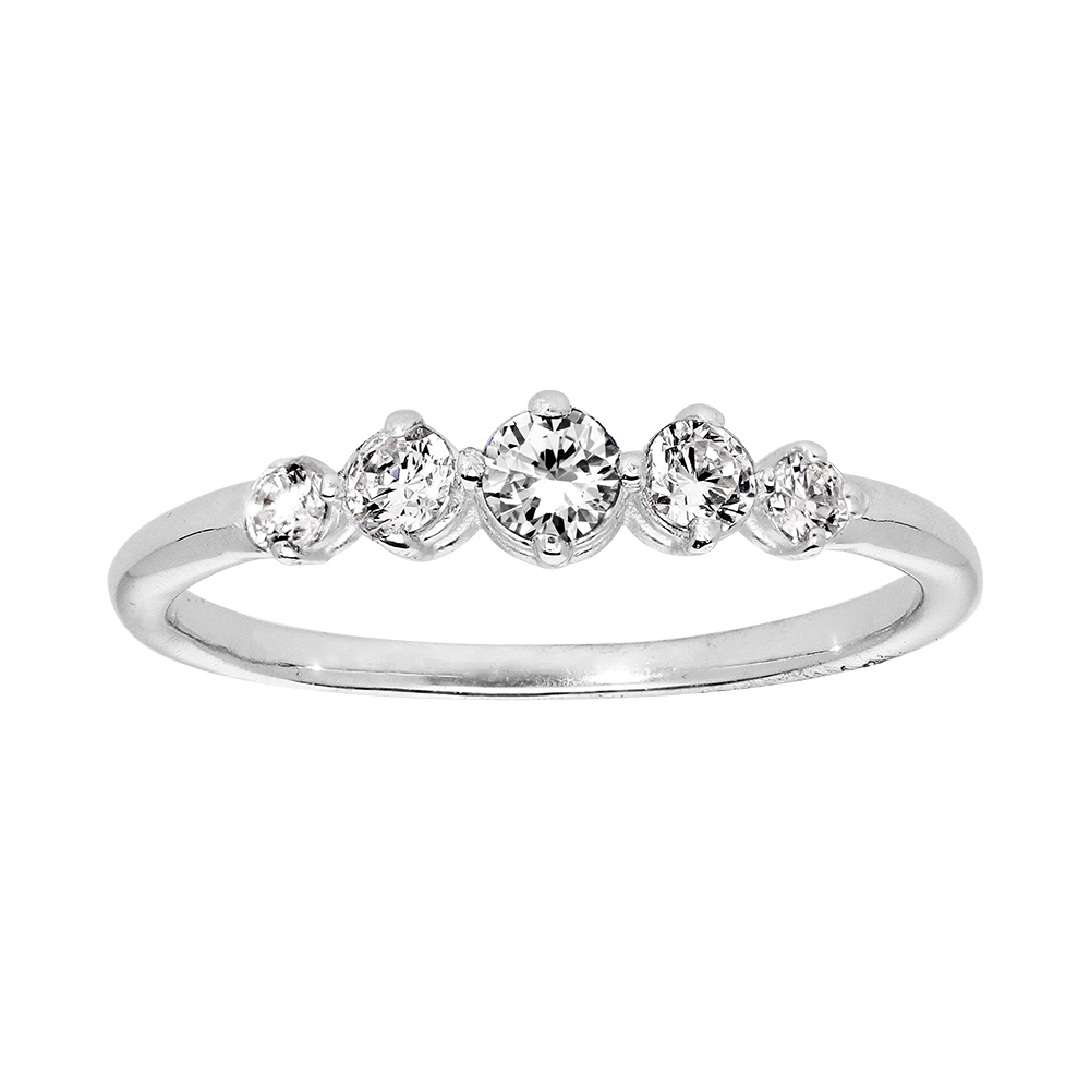 Bague en argent rhodi� avec 5 oxydes blancs sertis - Vue 1