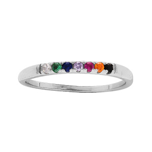 Bague en argent rhodi avec oxydes multi couleurs - Vue 1