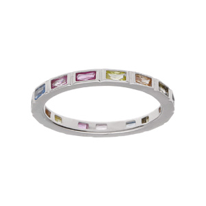 Bague en argent rhodi avec oxydes multi couleurs sur tout le tour - Vue 1