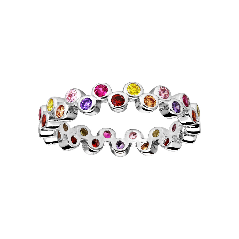 Bague en argent rhodi� avec oxydes sertis multi couleurs - Vue 1