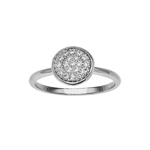 Bague en argent rhodi avec pastille remplis d\'oxydes blancs sertis - Vue 1