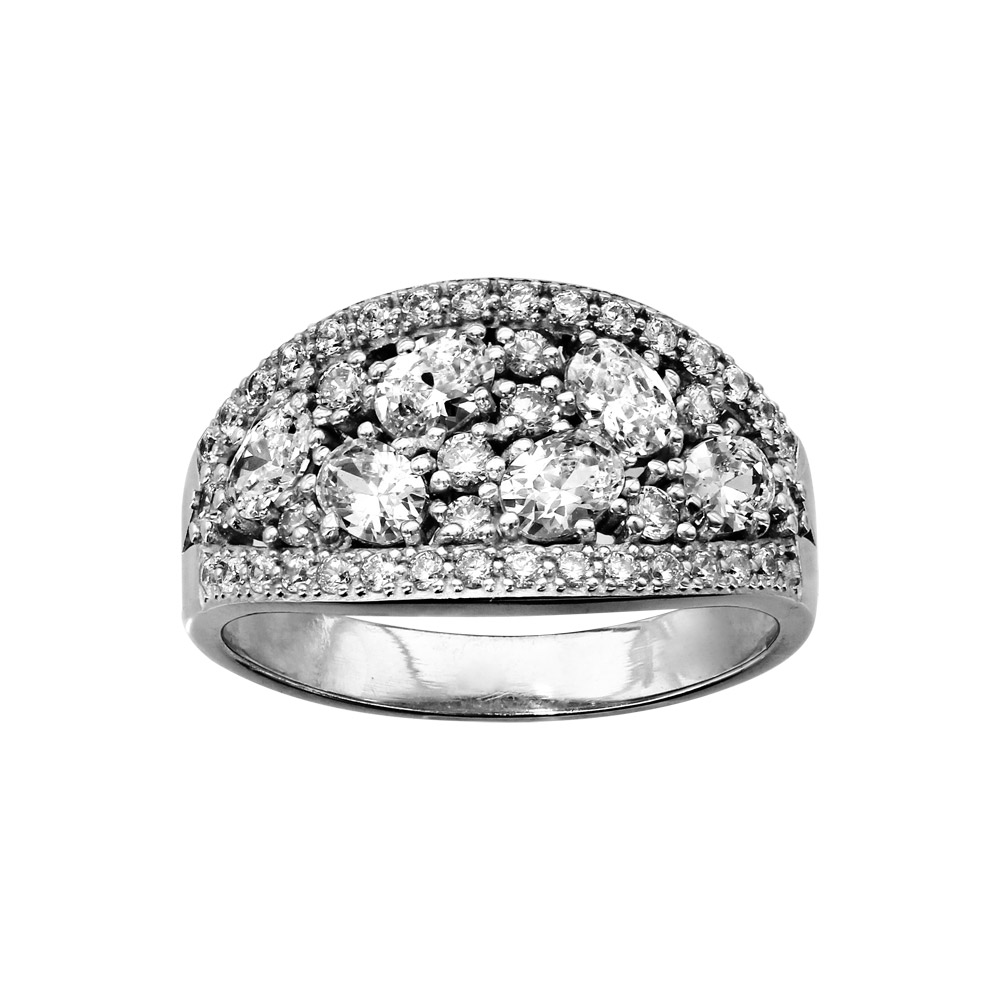 Bague en argent rhodi avec pave couvert d\'oxydes blancs sertis - Vue 1