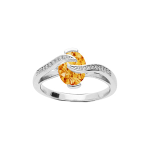 Bague en argent rhodi avec pierre Citrine et volute d\'oxydes blancs - Vue 1