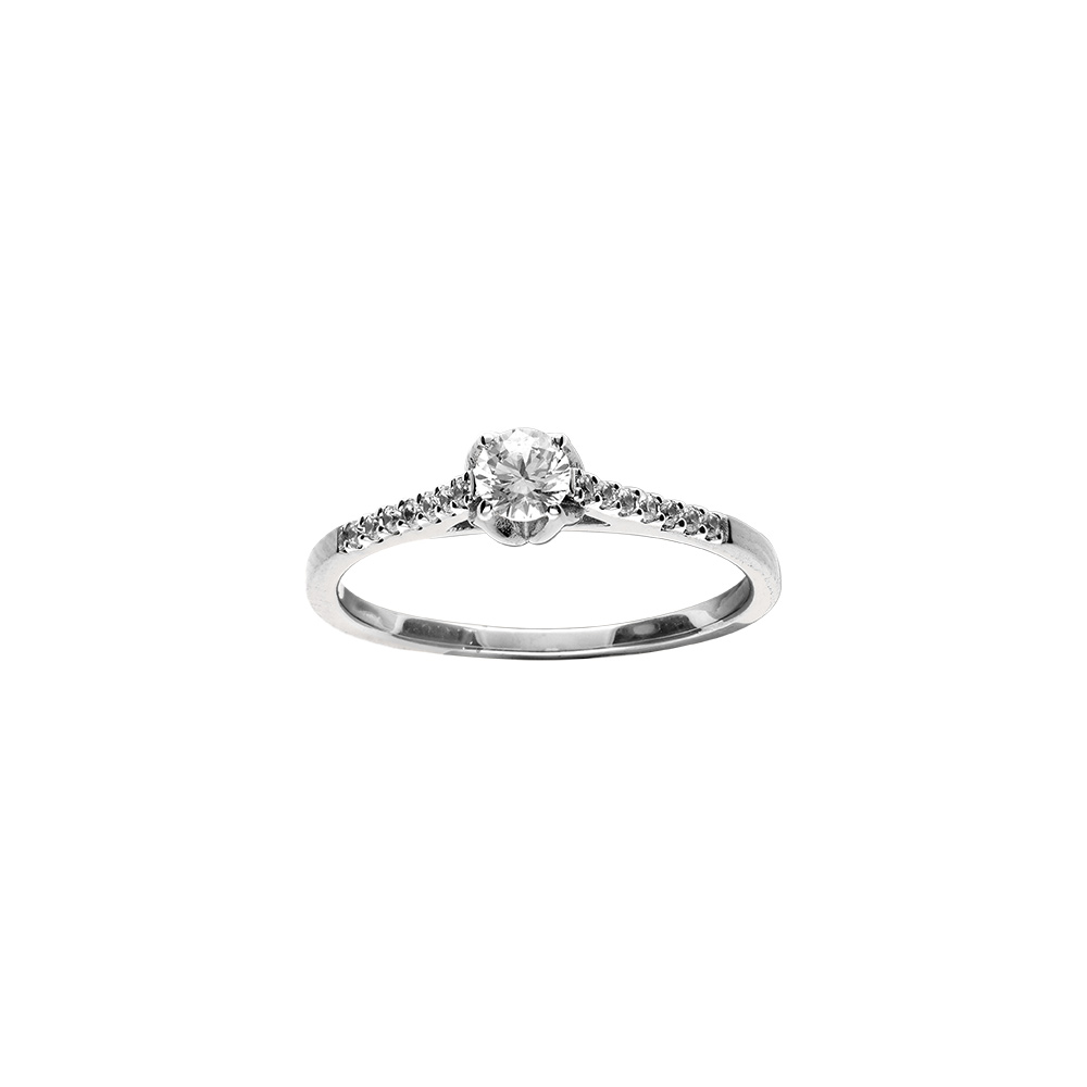 Bague en argent rhodi avec solitaire d\'oxydes blancs sertis et un  oxyde blanc central 3.8mm - Vue 1