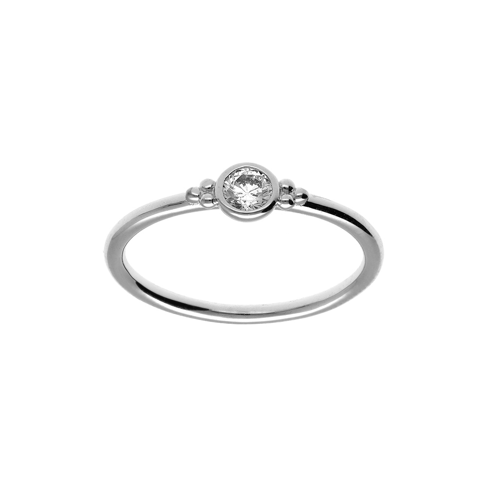 Bague en argent rhodi avec solitaire rond d\'oxyde blanc serti et clos - Vue 1