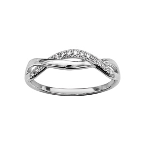 Bague en argent rhodi avec sur le dessus 1 torsade faite avec 1 brin lisse et 1 rail d\'oxydes blancs sertis - Vue 1