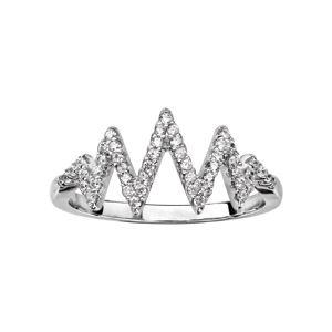 Bague en argent rhodi avec sur le dessus zig-zag en rail d\'oxydes blancs sertis - Vue 1