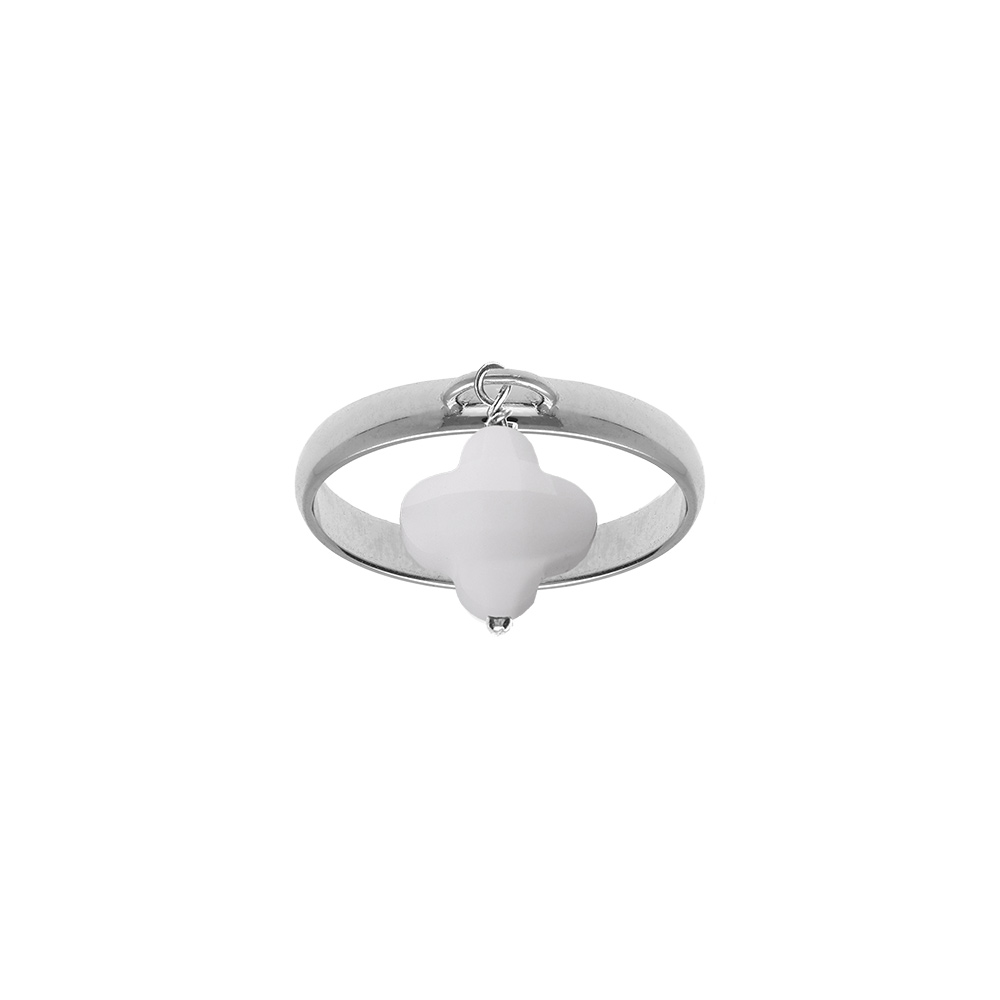 Bague en argent rhodi� avec tr�fle en verre facett� blanc - Vue 1