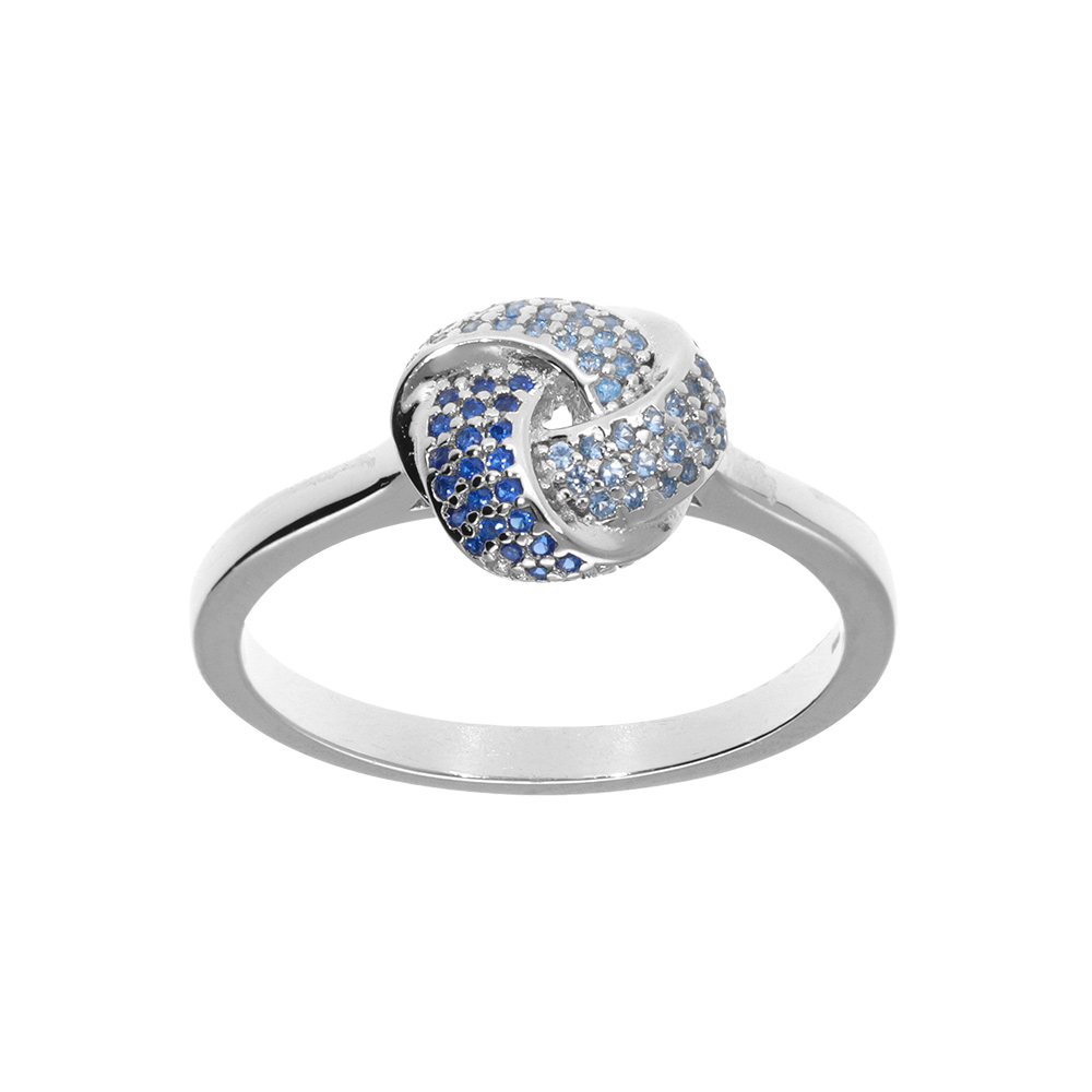 Bague en argent rhodi avec trois rubans dgrads d\'oxydes bleu - Vue 1