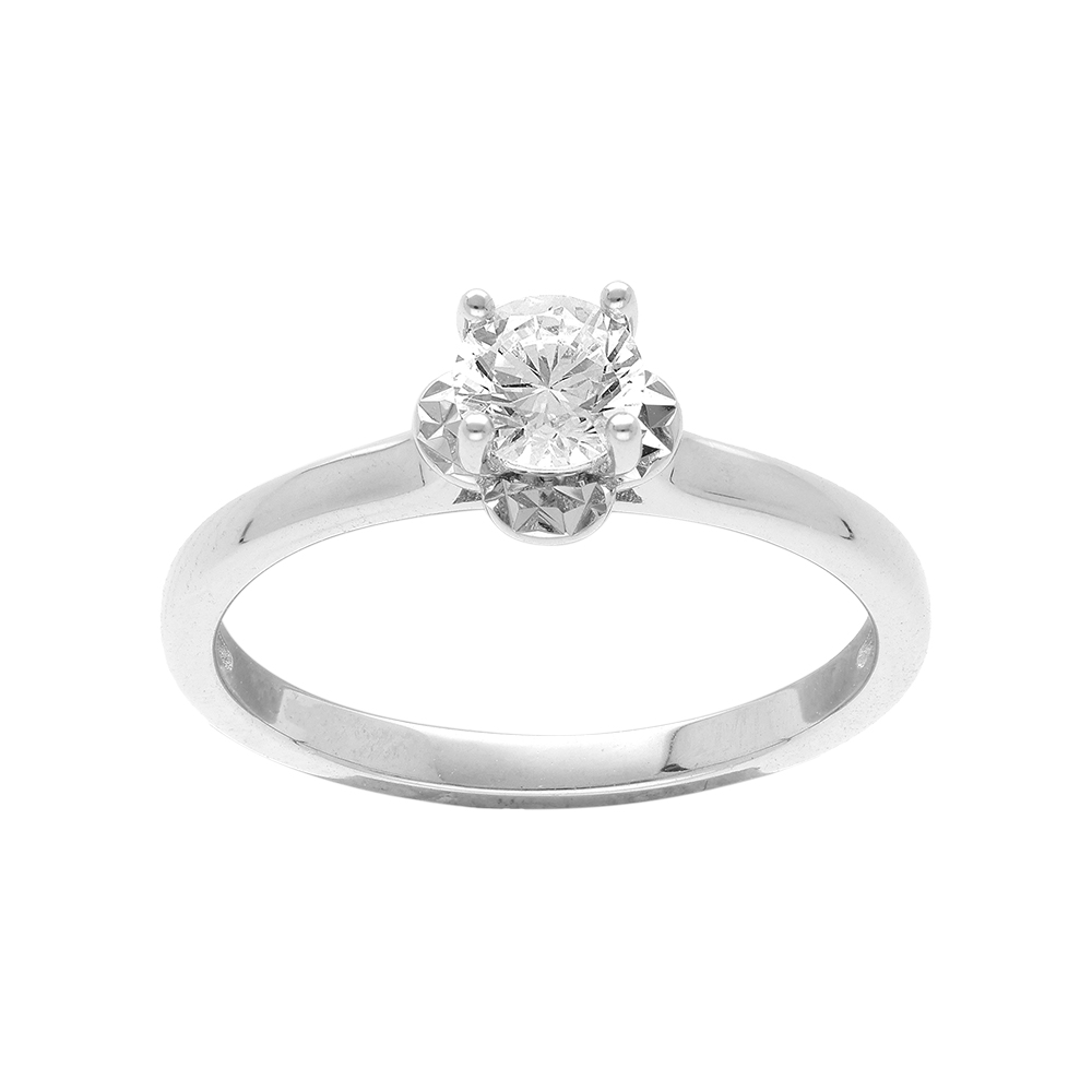 Bague en argent rhodi� avec un solitaire oxyde blanc serti - Vue 1