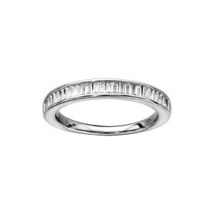 Bague en argent rhodi baguette serti rail blancs - Vue 1