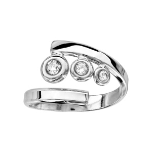 Bague en argent rhodié 1 bande qui fait le tour avec 3 oxydes blancs sertis clos - Vue 1