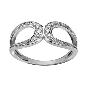Bague en argent rhodié 2 boucles avec oxydes blancs jointes - Vue 1