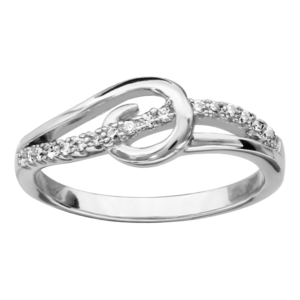 Bague en argent rhodi� 1 brin en spirale et 1 brin traversant en oxydes blancs sertis - Vue 1