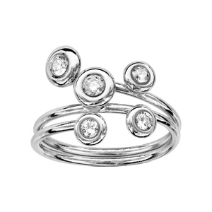 Bague en argent rhodié brin lisse enroulé orné de 5 éclats d\'oxydes blancs sertis clos - Vue 1