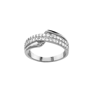 Bague en argent rhodi 1 brin lisse qui fait un tour et 2 demi-rails d\'oxydes blancs - Vue 1