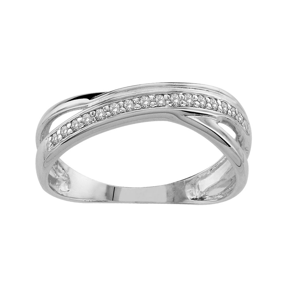 Bague en argent rhodi� 2 brins crois�s dont un pav� d\'oxydes blancs - Vue 1